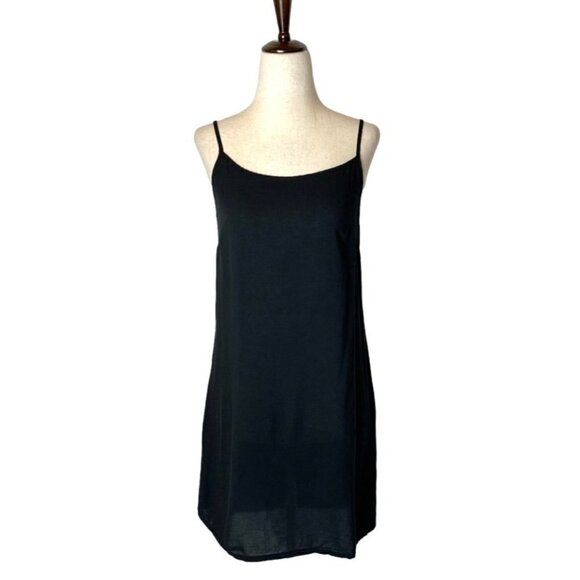 Comptoir Des Cotonniers Black Scoop Neck Mini Slip‎ Dress Size 4 - Picture 2 of 8